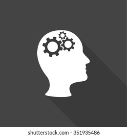 man profile with cogwheel gears vector icon with long shadow