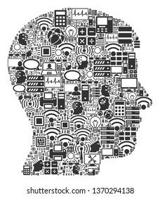 Man Profile collage icon combined for bigdata and computing purposes. Vector man profile mosaics are combined from computer, calculator, connections, wi-fi, network,