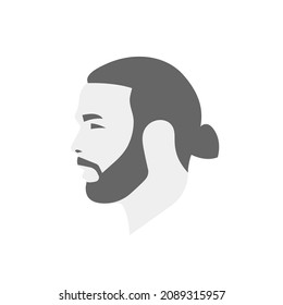 Man profile face icon, hipster freelancer portrait logo. Head hair, bread, and mustache. Minimalistic flat silhouette. Vector illustration.