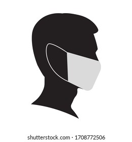 Man profile face silhouette in medical mask. Male head illustration. Vector illustration. 