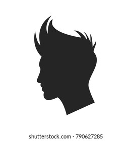 Man profile with hair icon. Avatar symbol. Barber pictogram, flat vector sign isolated on white background. Simple vector illustration for graphic and web design.