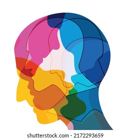 Man profile head. Headache, schizophrenia, mental health concept. Vector Illustration.