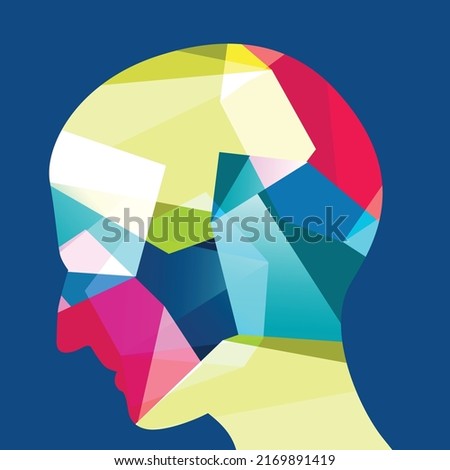Man profile head. Headache, schizophrenia, mental health concept. Vector Illustration.