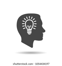 man profile head view with light lamp bulb inside in trendy flat style isolated on white background