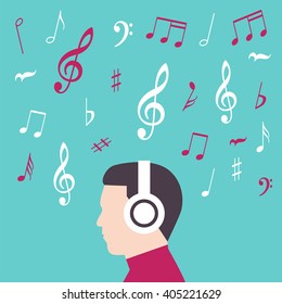 Man profile with headphone music