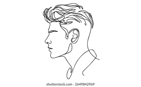 Man profile line drawing happy expression side view