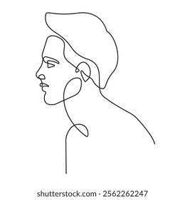 Man Profile One Line Vector Drawing. Male Portrait Simple Minimalistic Style. Handsome Man Head Modern Continuous Line Art. Fashion Print for Beauty Salon. Not AI
