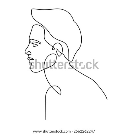 Man Profile One Line Vector Drawing. Male Portrait Simple Minimalistic Style. Handsome Man Head Modern Continuous Line Art. Fashion Print for Beauty Salon. Not AI