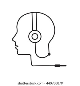 man profile outline with headphone music illustration vector