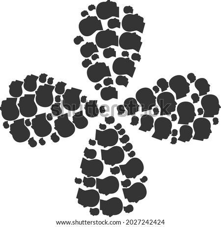 Man profile rotation burst. Object flower designed from oriented man profile items. Vector flower collage in flat style.
