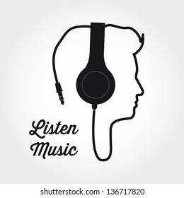 man profile silhouette with headphone music illustration vector