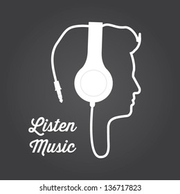 man profile silhouette with headphone music illustration vector