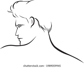 A man in profile. Silhouette of a man. Linear drawing of a man.