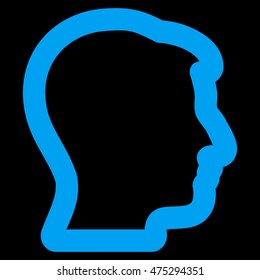 Man Profile vector icon. Style is contour flat icon symbol, blue color, black background.
