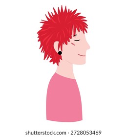 Perfil do homem, retrato vetorial para avatares e marcas. Cabelo vermelho, brinco. Silhueta de cabeça masculina, Ilustração de perfil estilizado para ícones. Retrato da Pessoa