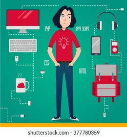  Man programmer, software developer, a character vector illustration