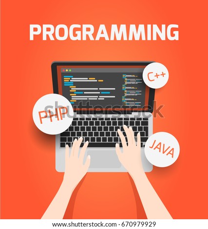 Man Programming On Laptop Coding Php Stock Vector (Royalty Free ...