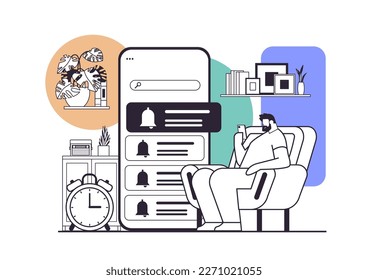 man programming time reminder alarm on smartphone screen office day planner notification schedule application