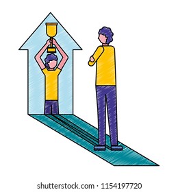 man projected on arrow win business