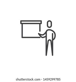 Man and projection screen line icon. linear style sign for mobile concept and web design. Business presentation outline vector icon. Symbol, logo illustration. Vector graphics