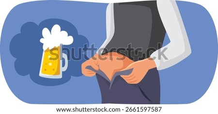 
Man With Prominent Abdomen Because of Beer Vector Cartoon. Extra visceral fat symptom of alcohol over consumption and addiction 
