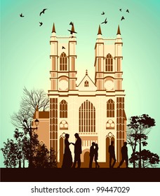 Man proposes to woman near the Catholic Cathedral