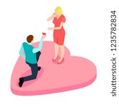 A man proposing to the girl standing on knee, isometric. A happy couple are going to be husband and wife.