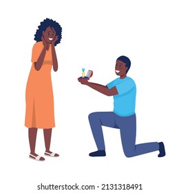 Man proposing to his beloved semi flat color vector characters. Posing figures. Full body people on white. Engagement simple cartoon style illustration for web graphic design and animation