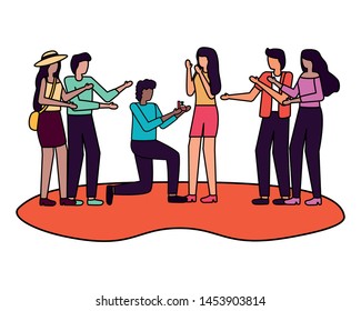 man proposing marriage to woman romantic love couples vector illustration