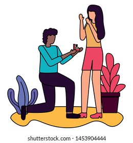 man proposing marriage to woman romantic love flat design vector illustration
