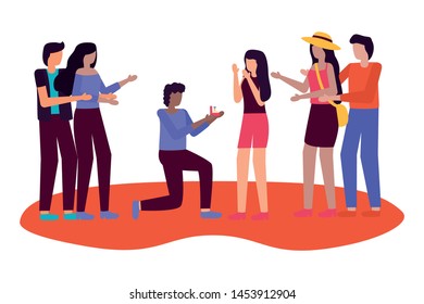 man proposing marriage to woman romantic love couples vector illustration