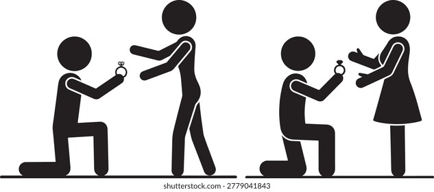 Man proposing on knee with ring, woman accepting, couple, love, engagement.