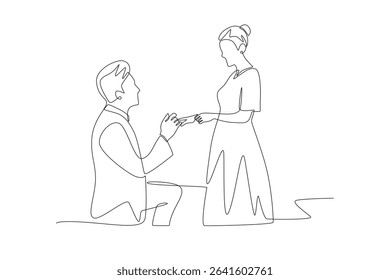 A man proposing to a woman. Engagement concept one-line drawing