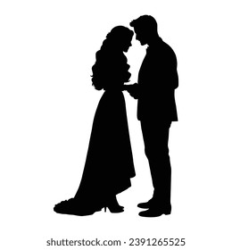 Man Proposing to Woman Silhouette on White.