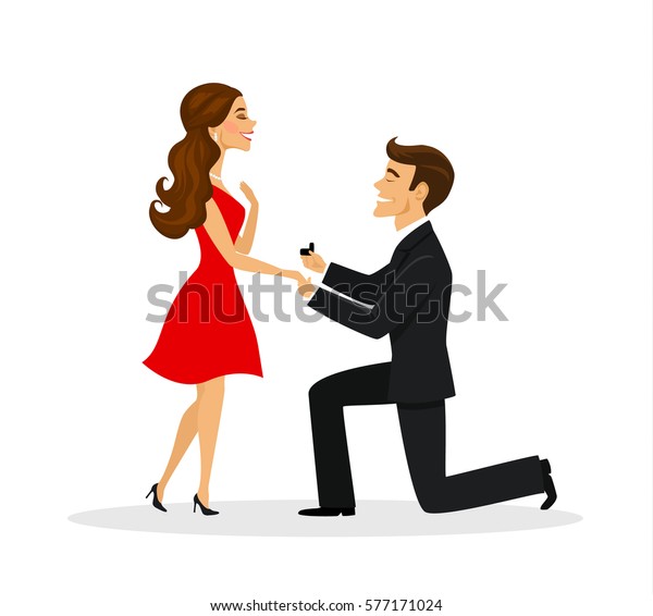 Man Proposing Woman Standing On Knee Stock Vector (Royalty Free) 577171024