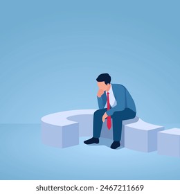 A man propping his chin sits on a question mark, an illustration for uncertainty.