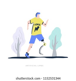 Man with prosthesis leg running - limitles concept made in vector