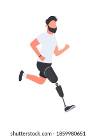 A man with a prosthetic leg is running. Vector.