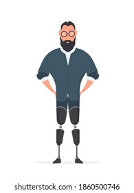 A man with prosthetic legs. A man with no legs. Isolated, vector.