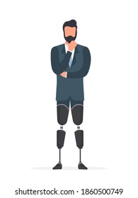A man with prosthetic legs. A man with no legs. Isolated, vector.