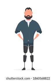 A man with prosthetic legs. A man with no legs. Isolated, vector.