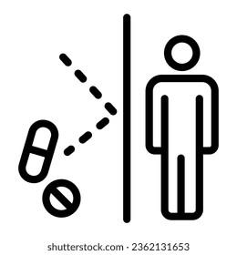 Man protected from drug line icon, life without addiction concept, anti drugs sign on white background, Narcotics prohibition icon in outline style for mobile concept. Vector graphics