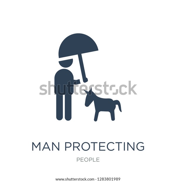 man protecting a dog with an umbrella\
icon vector on white background, man protecting a dog with an\
umbrella trendy filled icons from People\
collection