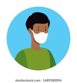 man with protection respiratory in frame circular vector illustration design