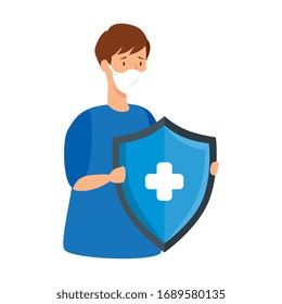 hombre con diseño de ilustración respiratoria y vectorial de protección