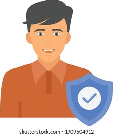 Man with protection shield vector color icon design, Worker protection sign, Employee Insurance Policy Concept, hrm symbol on white background, Business Character Stock illustartion