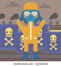 Man in protective chemical suit.