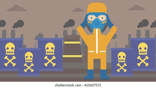 Man in protective chemical suit.