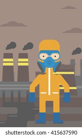 Man in protective chemical suit.