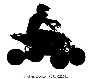 Man in protective clothing rides a retro bike. Isolated silhouette on a white background